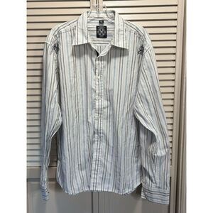 Premium Point Quality White/Blue Button Up Long Sleeve Shirt Size XL Embroidered